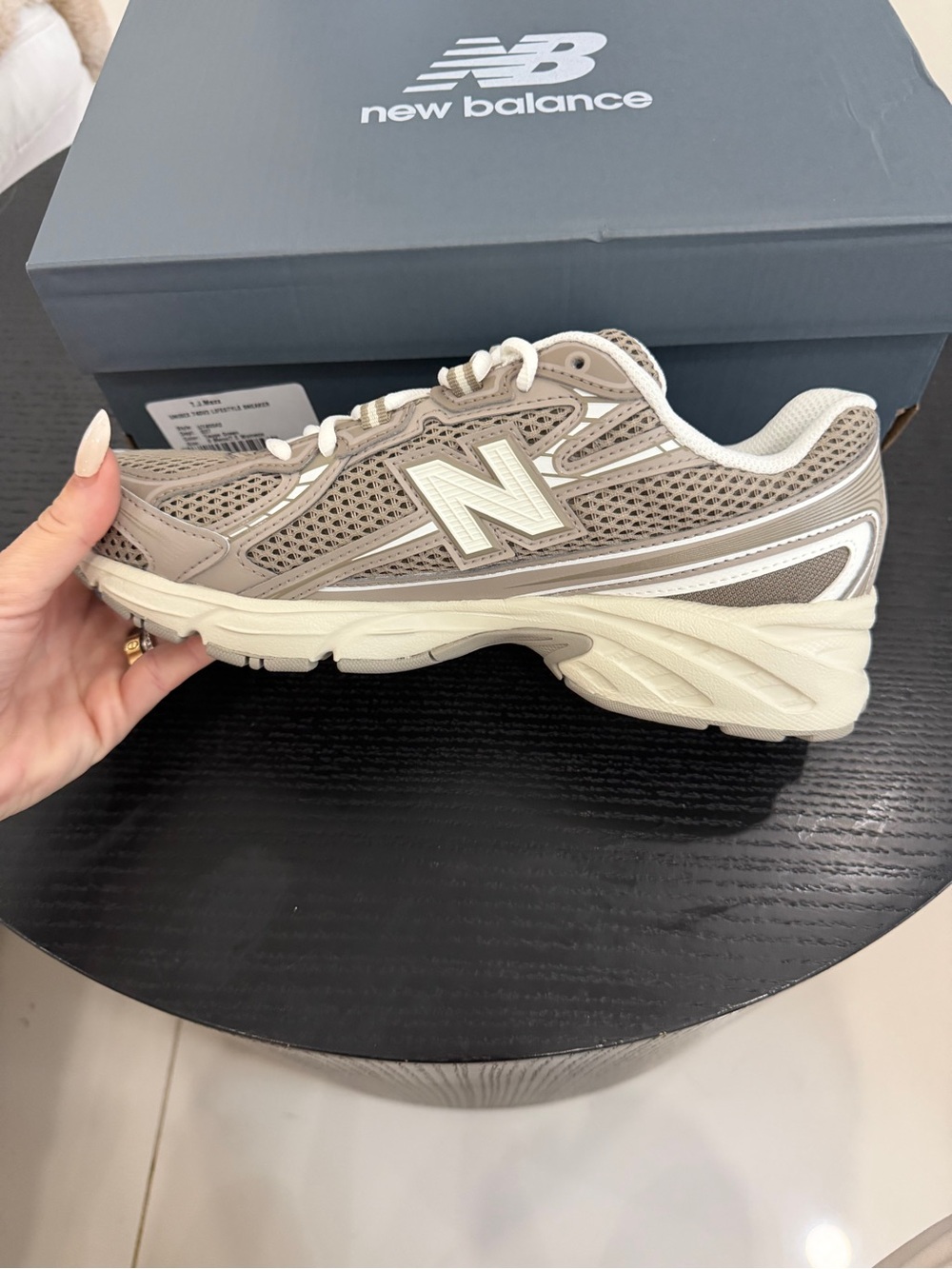 New Balance Taupe and Cream Mesh Running Sneaker - Picture 2 of 8